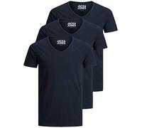 Jack and Jones - Camiseta básica para hombre, cuello en V, 3 unidades, color liso, corte ajustado, en blanco, negro, azul, gris, azul, XL