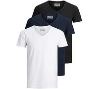 Jack and Jones - Camiseta básica para hombre, cuello en V, 3 unidades, color liso, corte ajustado, en blanco, negro, azul, gris, Color Mix 2, XXL