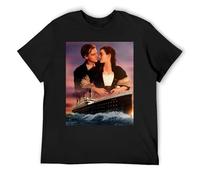 Jack and Rose Titanic - Camiseta clásica de manga corta de algodón de color burdeos, Negro, S