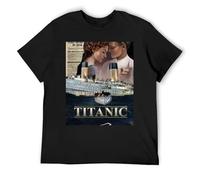 Jack and Rose Titanic - Camiseta de algodón pesado para hombre, manga corta, cuello redondo, con costuras reforzadas para un uso diario duradero, Negro, S