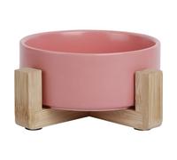 JACK AND VANILLA, Cuenco de cerámica Antideslizante con Soporte de bambú ecológico, diseño Elegante, Capacidad 1800 ml, Ideal para Animales de tamaño Mediano a Grande, Rosa, Modelo Bon Appetit
