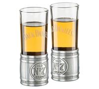 Jack Daniel's Juego de 2 vasos de chupito de vidrio y metal, barra de whisky