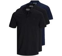 JACK & JONES 12171776 - Pack de 3 polos para hombre, entallados, manga corta, colores negro, blanco, azul, gris, tallas XS, S, M, L, XL, XXL