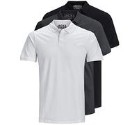 JACK & JONES 12171776 - Pack de 3 polos para hombre, entallados, manga corta, colores negro, blanco, azul, gris, tallas XS, S, M, L, XL, XXL
