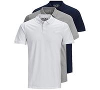 JACK & JONES 12171776 - Pack de 3 polos para hombre, entallados, manga corta, colores negro, blanco, azul, gris, tallas XS, S, M, L, XL, XXL