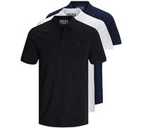 JACK & JONES 12171776 - Pack de 3 polos para hombre, entallados, manga corta, colores negro, blanco, azul, gris, tallas XS, S, M, L, XL, XXL