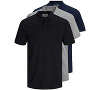 JACK & JONES 12171776 Paquete de 3 polos para hombre, corte ajustado, manga corta, negro, blanco, azul, gris, XS, S, M, L, XL, XXL, L