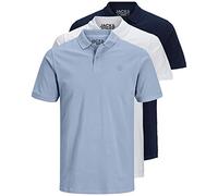 JACK & JONES 12171776 Paquete de 3 polos para hombre, corte ajustado, manga corta, negro, blanco, azul, gris, XS, S, M, L, XL, XXL, S