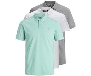 JACK & JONES 12171776 Paquete de 3 polos para hombre, corte ajustado, manga corta, negro, blanco, azul, gris, XS, S, M, L, XL, XXL, XL