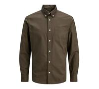 JACK & JONES Camisa Casual para Hombre de Corte Ajustado, 100% algodón, Manga Larga, a Cuadros, Azul Marino, M, Oliva-Negro, S