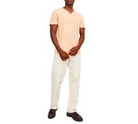 JACK & JONES Camiseta básica de Hombre Cuello en V, Manga Corta, de algodón, con Botones JJESPLIT, Color:Naranja, Size:M
