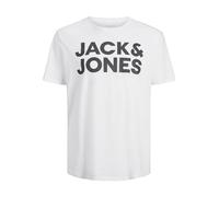 JACK & JONES Camiseta de Hombre Logo, de Gran tamaño, Cuello Redondo, Manga Corta, Tallas Grandes, Manga Corta JJECORP., Color:Blanco, Size:XXL