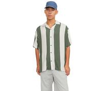JACK & JONES Jcojeff AOP Resort Shirt SS Relax Camisa de Manga Corta, Verde Agave/Rayas: Rayas, M Hombres
