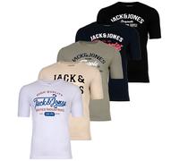 Jack&Jones Camiseta Hombre, 5er Paquete - Jjleogra Crew Cuello, Corta, Rundha