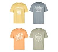 JACK&JONES Camiseta Hombre Regular Fit JJLINO 4er Paquete Set Cuello Corta