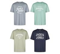 JACK&JONES Camiseta Hombre Regular Fit JJLINO 4er Paquete Set Cuello Corta
