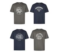 JACK&JONES Camiseta Hombre Regular Fit JJLINO 4er Paquete Set Cuello Corta