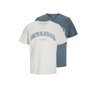 JACK & JONES Camiseta 'JORAlmeria' azul ahumado / blanco S azul ahumado / blanco