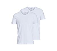JACK & JONES Camiseta Masculina, Paquete de 2 Unidades, Color Liso, Cuello en V, Blanco, S