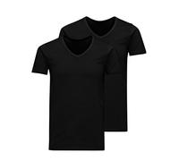 JACK & JONES Camiseta Masculina, Paquete de 2 Unidades, Color Liso, Cuello en V, Negro (Black Black), S