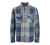 JACK & JONES Camiseta Superior para Hombre Comfort Fit Overshirt, Dark Denim/Checks: Comfort Fit, L