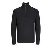 JACK & JONES Cárdigan Masculino con Cremallera de Cuarto de Color Liso Chaqueta de Punto con Cremallera de Cuarto, Negro, XL