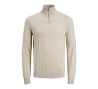 JACK & JONES Cárdigan Masculino con Cremallera de Cuarto de Color Liso Chaqueta de Punto con Cremallera de Cuarto, Beige, XXL