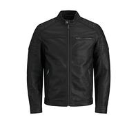 JACK & JONES Chaqueta de piel sintética para corredores, Negro , S