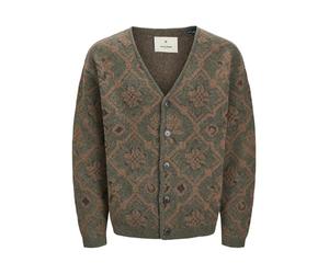JACK & JONES Chaqueta de Punto para Hombre All Over Print Cardigan, Olive Night/Pattern:Brown Pattern, L