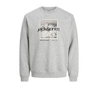 JACK & JONES Front Print Sweat Crew Neck Jcoflare-Sudadera con Cuello Redondo, Gris Claro, M para Hombre