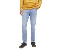 JACK & JONES Glenn - Pantalones de mezclilla ajustados para hombre, tela elástica de alta preformance para todo el día, cómodos, con botones, azul claro, 33W / 34L
