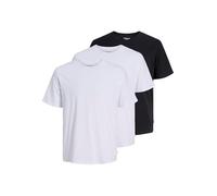 JACK & JONES Hombre Ligero Cuello 3 Paquete Camiseta - Blanco/Negro - L