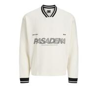 Jack & Jones Jcohorizon Sports Print Sweat LS V-Neck, Cloud Dancer, L