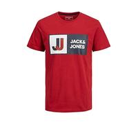 JACK & JONES Jcologan Aw22 Sn-Camiseta de Manga Corta con Cuello Redondo, Rojo, Gris, XXL para Hombre