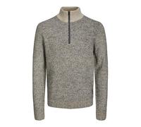 Jack & Jones Jersey de Punto Jaspeado con Cremallera de Cuarto Masculino con Media Cremallera, Beige, S