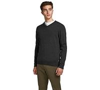 JACK & JONES Jjebasic Knit V-Neck Noos, suéter Hombre, Gris (Dark Grey Melange Dark Melange), Medium