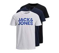 JACK & JONES JJECORP Logo Camiseta SS Oneck 3PK MP Camiseta, Black/Pack:1Black 1Navy 1White, XS de los Hombres