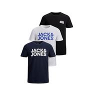 JACK & JONES Jjecorp Logo tee SS O-Neck 3pk MP Camiseta, Negro/Paquete: 1 Negro, 1 Azul Marino, 1 Blanco, XXL (Pack de 3) Hombres