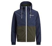 JACK & JONES Jjerush Hood Bomber Noos, Chaqueta bomber Hombre, Chaqueta azul marino/detalle: ROSIN/BLANCO BLOCKING, S