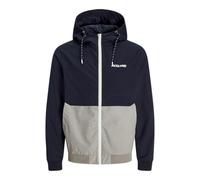 JACK & JONES Jjerush Hood Bomber Noos, Chaqueta bomber Hombre, Sky Captain/Detail:white/Light Grey Melange Blocking, L