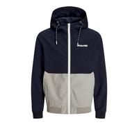JACK & JONES Jjerush Hood Bomber Noos, Chaqueta bomber Hombre, Sky Captain/Detail:white/Light Grey Melange Blocking, L