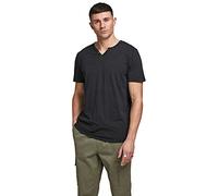 JACK & JONES Jjesplit Neck camiseta SS Camiseta, Negro/Ajuste Slim, M Hombres