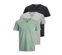 JACK & JONES JJESPLITCamiseta básica para hombre, cuello en V, manga corta, algodón, con botones, Pack de 3 (Pack B Granite Green, Ultimate Grey, Black), S