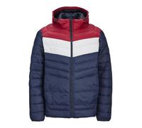 JACK & JONES Jjesprint Puffer Hood Noos amortiguadora, Chaqueta Azul Marino/Detalle: Blanco/Rojo Verdadero Bloqueo, XXL para Hombre