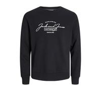 JACK & JONES Jjferris-Sudadera con Cuello Redondo, Negro/Estampado: Grande, S para Hombre
