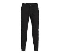 JACK & JONES JJIPAUL JJFLAKE AKM Hombre Pantalones Cargo Negro 98% algodón, 2% elastán Estrechos