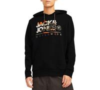 JACK & JONES Jjluke Sudadera con Capucha, Negro/Estampado: Grande, S para Hombre