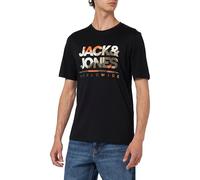 JACK & JONES Jjluke tee SS Crew Neck Camiseta, Negro-Naranja-Verde, S Hombres