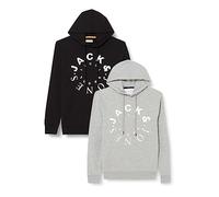 JACK & JONES Jjwarrior Sudadera con Capucha (2 Unidades) Hoody, Black/Pack:Black+lgm (Big), S para Hombre