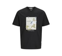 JACK & JONES Joralmeria Front tee SS Crew Neck para Hombre, Negro, M